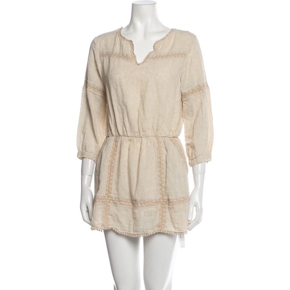ANINE BING Neutral Linen Cotton Eyelet Lace Trim Dress - Picture 3 of 11